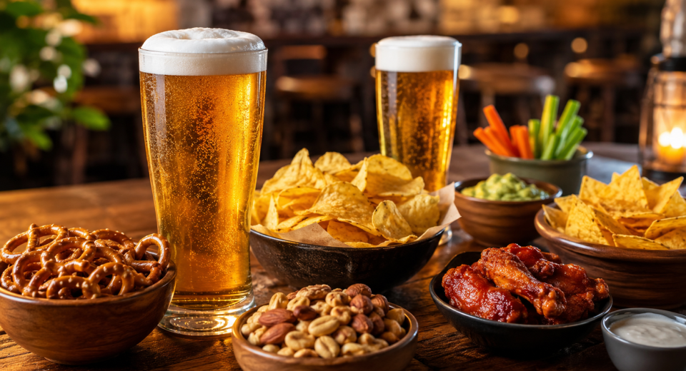 bebidas alcohólicas y snacks